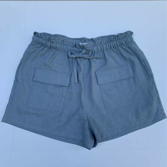 Minkpink Womens Spontaneous Cargo Shorts Blue Chambray Pockets Drawstring L New - Picture 1 of 8
